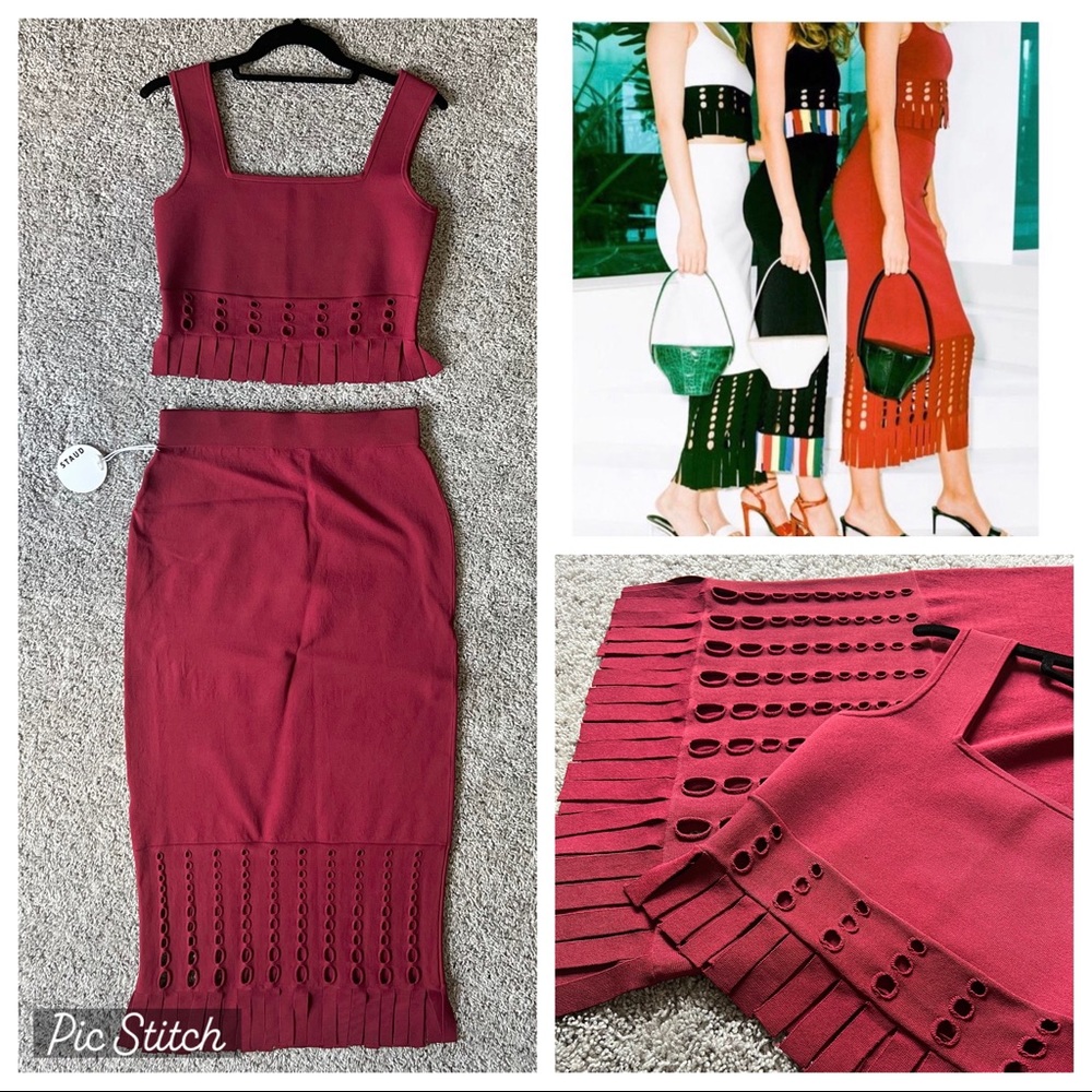 (S) 2pc Cranberry Fringe Outfit, by Staud